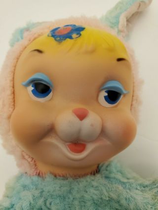 Vintage HTF 50s 60s MY TOY Rubber Face Pink Blue sleepy rabbit - like Rushton 2