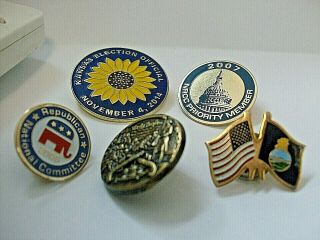5 Political Or Patriotic Lapel Pins - Kansas,  Republican National Committee,