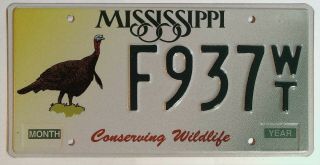 Mississippi Ms Miss License Plate Tag Vintage Wild Turkey Specialty F937wt M