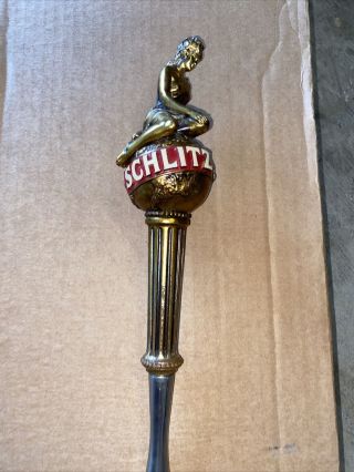 Vintage Schlitz Beer Lady On The Earth Gold Globe Goddess Tap Handle 1970s 12 "