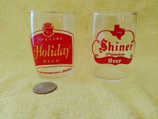 2 Vintage 3 " Shiner (texas) And Holiday (york) Beer 6 Oz Tasting Glasses