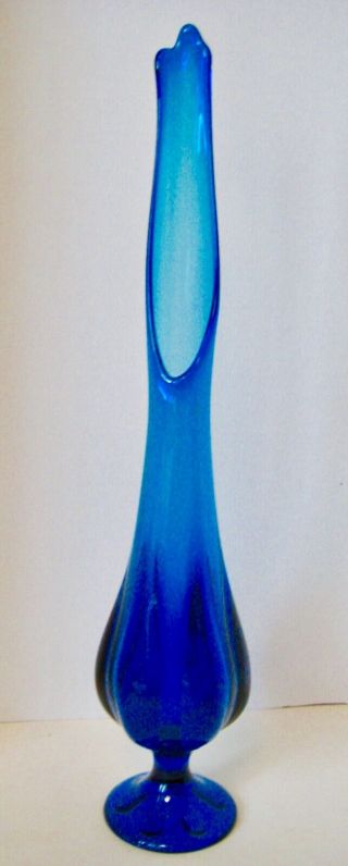 Vintage 22 " Viking Epic Blue Stretch Swung Glass Six - Petal Vase Bluenique