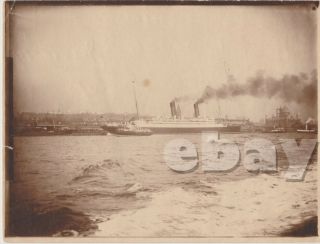Cunard Line Rms Carmania At Liverpool Sepia Real Photo Snapshot Ocean Liner