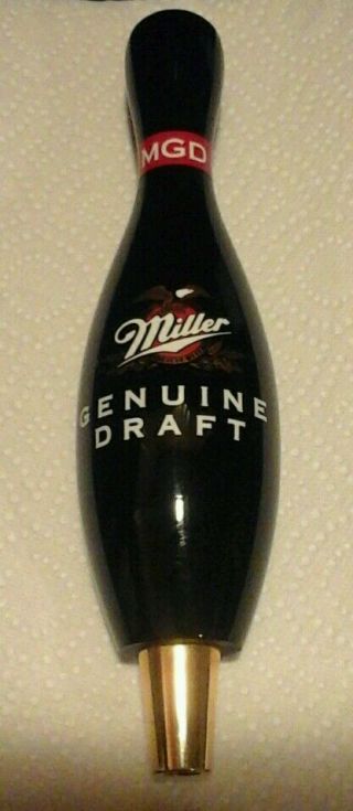 Wooden Mgd Miller Draft Beer Bowling Pin Keg Handle Marker