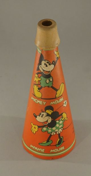 Orig.  1930s Walt Disney Mickey And Minnie Mouse Megaphone 7 " Tall Great Graphics