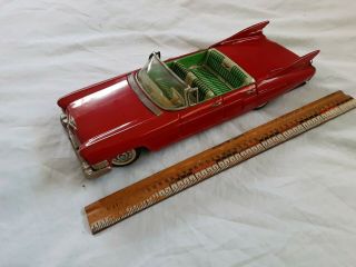 Vintage Bandai Tin Friction 1959 Convertible Cadillac Japan Toy Car 11 " Red