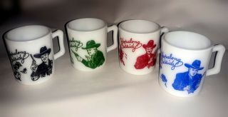 Vintage Hazel Atlas Hopalong Cassidy Milk Glass Coffee Cups - Set Of Four