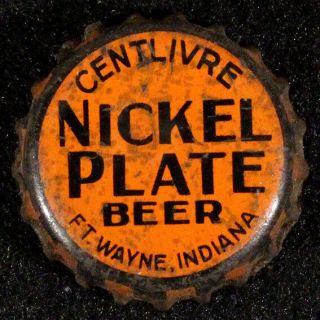 Nickel Plate Orange Cork Beer Bottle Cap Centlivre Ft.  Wayne,  Indiana Old Crown,