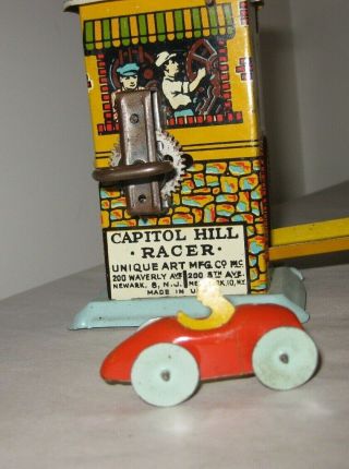 Unique Art Co.  Lithographed Tin Toy Wind Up Capitol Hill Racer Car York
