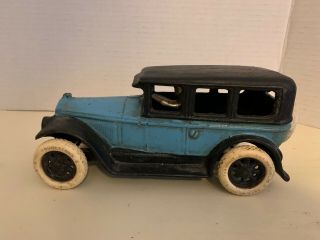 Antique Arcade Cast Iron Car Blue And Black Buick Sedan W/ Rubber Wheels