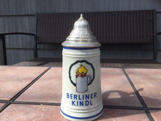 Vintage Berliner Kindl - " Berlin Child " Stoneware Beer Mug - Germany Lidded.  4l