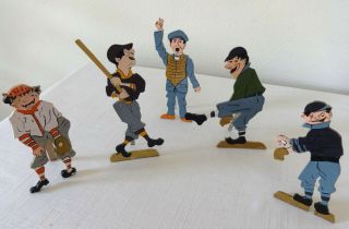 Antique Wooden Baseball Players Set Of 5,  Wooden Wonder Toys Ludington Mi