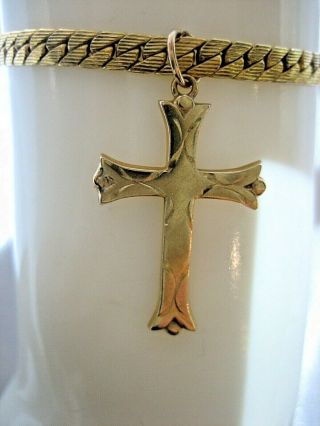 Estate Vintage 10k A&z Religious Cross With 15 " Gold Filled Chain Necklace