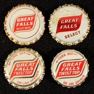 4 Great Falls Beer Plastic Lined Bottle Cap Montana Crowns Mont Mt Vintage Old,