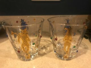2 Vintage Mid Century Modern Culver Mardi Gras Jester Jewel Jester Rocks Glasses