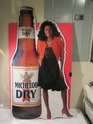 Vintage Michelob Dry Beer Metal/tin Sign & Hot Girl 35 " X 20 " 1989