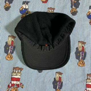 Vintage Polo Ralph Lauren Fleece Black 6 - Panel FITTED Dad Hat Cap Pony elastic 2
