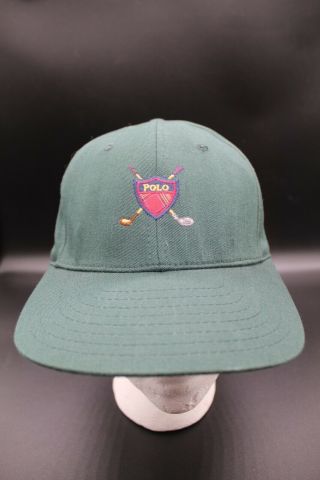 Vintage 90s Polo Golf Sport Shield Hat Cap Flag Green Ralph Lauren Rl - Large