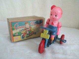 Occupied Japan Circus Tricycle W/box Vintage Wind - Up Tin & Celluloid Toy
