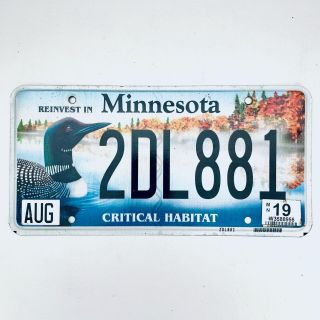 2019 United States Minnesota Critical Habitat Passenger License Plate 2dl881