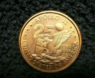 25th Anniversary Apollo 11 The Eagle Has Landed Bronze Coin (hard To Find)