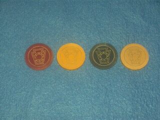 Set Of 4 Royal Arch Mason Masonic Antique Clay Poker Chips Rare