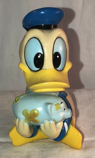 Vintage Donald Duck Plastic Piggy Bank Walt Disney Productions