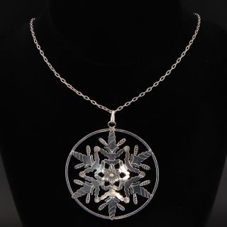 Vtg Sterling Silver Signed Christmas Winter Snowflake Pendant 25 " Necklace - 24g