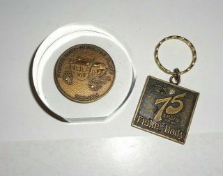 Vintage 1984 Gm Fisher Body 75th Anniversary 75 Years Keyring & Desk Paperweight