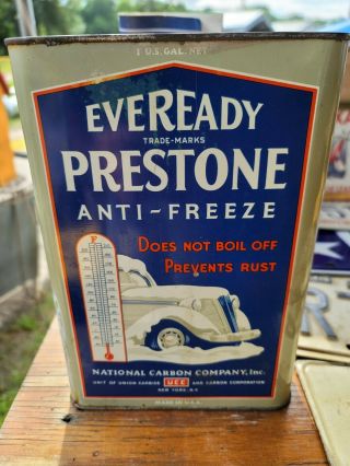 Vintage Eveready Prestone Antifreeze 1 Gallon Can With Car Graphic Dared 1929
