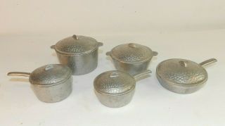 10 Pc Vintage Salesman Samples Toy Pots Pans Skillet Cookware Hammered Aluminum
