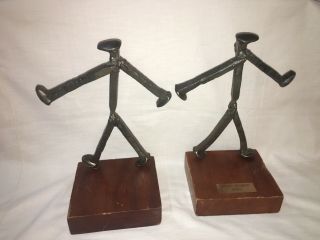 Panama Canal Zone Collectible Railroad Spikes Walking Figure Bookends Set (2)