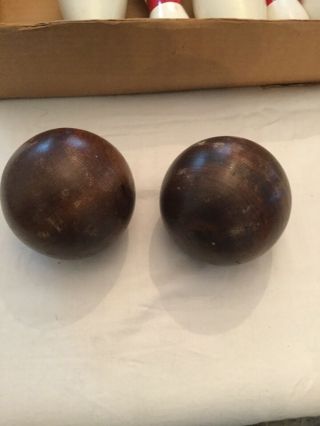 Buckeye Vintage Wooden 7.  5” Ten Pin Bowling Set Game w Balls 2