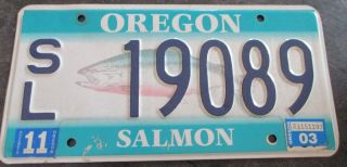 2003 Oregon Salmon License Plate Sl 19089 All States Here
