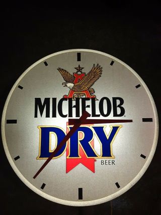 Vintage Michelob Dry Beer Sign Bottle Cap Light And Clock 1990 Great