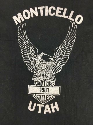 Vintage 1981 Monticello Motors Telluride Colorado Black Motorcycle T - Shirt M Usa
