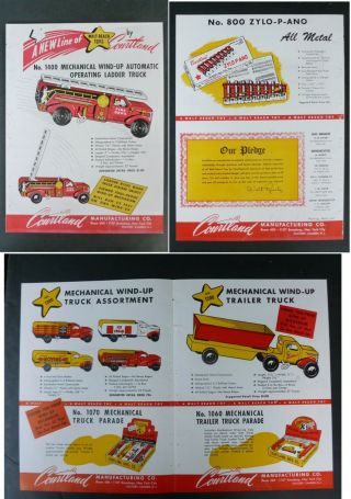 Rare Vtg 1947 Dealer Ad Courtland Fire Moving Ice Cream Truck,  Wind - Up Tin Toy
