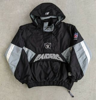 Vintage 1990s Starter Nfl Pro Line Oakland Raiders Parka Jacket Sz Xl