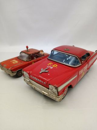Vintage Ichiko And Oldsmobile Fire Chief Tin Japan Friction Cars