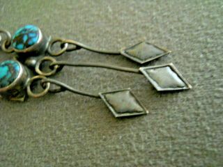 Old Native American Navajo Multi - Stone Sterling Silver Chandelier Earrings 4 