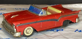 Haji Tin Red Ford Convertible Friction Car 1957 Fairlane 3