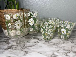 Vintage Signed Culver Daisy Glasses Set Of 6