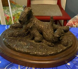 Vintage Cold Cast Dog Statue - Kerry Blue Terrier With Puppies