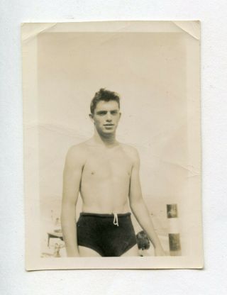 12 Vintage Photo Handsome Cute Swimsuit Soldier Boy Man On Beach Snapshot Gay