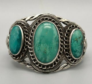 A Sweet Circa 1920s - 30s Sterling Silver And Turquoise Bracelet