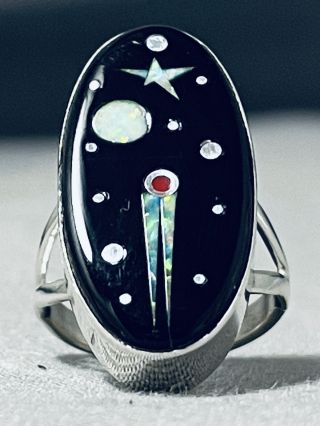 Cosmic Outer Space Inlay Navajo Opal Coral Sterling Silver Ring