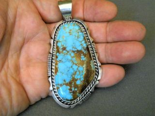 Elaine Sam Native American Navajo Natural Turquoise Sterling Silver Pendant 3,  "