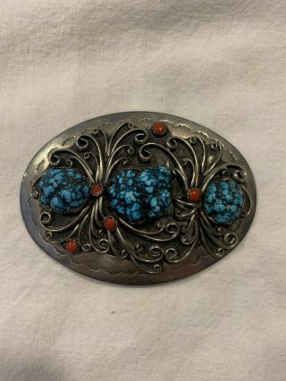 Southwestern Native American Indian Turquoise Sterling Silver Belt Buckle
