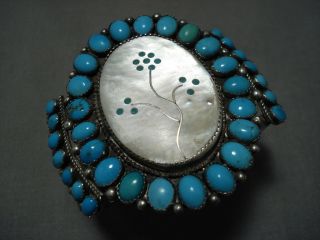 Important Vintage Navajo Ella Peter Sterling Silver Turquoise Bracelet Old