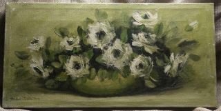 Vintage Oil Painting Art Signed White Roses Floral Flowers Winterbottom